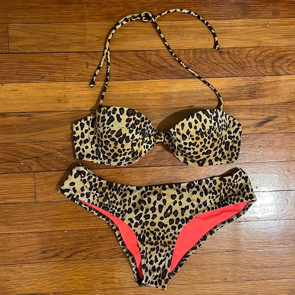 Victoria’s Secret leopard print halter bikini and cheeky bottoms